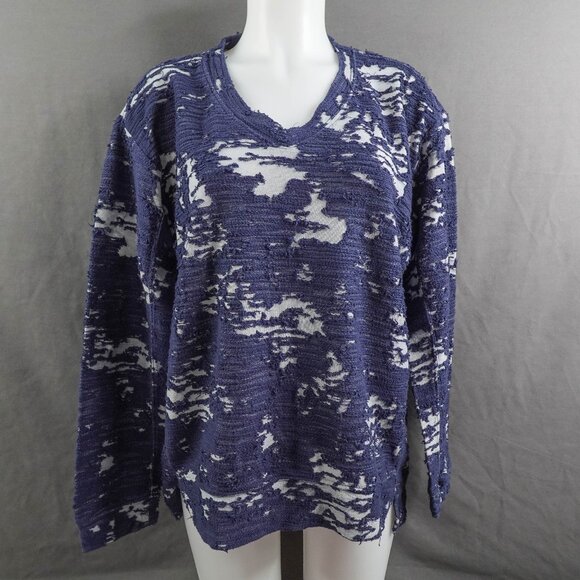 Womens Top Medium Blue Knit Boho Sheer Burnout Grunge Indie Artsy Statement - Picture 1 of 13